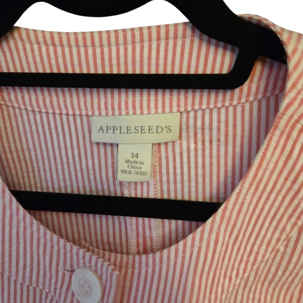 Appleseed's Pink Seersucker Striped Jacket/Blouse Prep Classy Summer Comfort - Picture 3 of 4